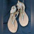 Coach Shoes | Coach “Cassandra” Leather Tan Straps Metallic Accents Sandals 9.5b Us 39.5 Eu | Color: Silver/Tan | Size: 9.5