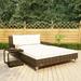 Walmeck 2-Person Patio Sun Bed with Cushions Poly Rattan Brown