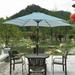 9FT Patio Umbrella Hanging Cantilever Umbrella with Push Button Tilt and Crank Outside Table Market Umbrella with 6 Steel Ribs & 1.49 Steel Pole for Garden Deck Backyard Pool Blue Stripes