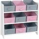 Tagère de Rangement Chambre Enfant Blanche avec 9 Paniers Roses et Gris - Rose