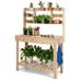 Costway Large Garden Potting Bench Table with Display Rack and Hidden Sink-Natural