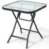 Costway Patio Folding Square Glass Side Table Bistro Coffee Table - See Details