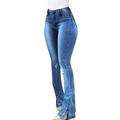 iOPQO shorts for women Skinny Ripped Bell Bottom Jeans For Women Classic High Waisted Flared Jean Pants Women s Jeans Blue S