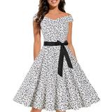 iOPQO Sundresses for Women Homecoming Dresses Fall Dresses for Women 2022 Women s Vintage Cocktail Dress 1950S Retro Cocktail Sleeveless Swing Party Dress Women s Cocktail Dresses White S