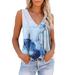 iOPQO Tank Top For Women Women Fashion Sleeveless V Neck Workout Tops Printed Casual T Shirts Blouse Sleeveless Tank Tops Vests Women s Tanks Blue L