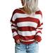 iOPQO Sweaters For Women Women s Crew Neck Long Sleeve Color Block Knit Sweater Casual Pullover Jumper Tops (Without Positioning Printing) Women s Pullover Sweater Red M