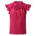 iOPQO Long Sleeve Shirts For Women Women Sleeveless Summer Tops Ruffles V Neck Loose Fit Work Shirts Casual Blouse Women Shirts Hot Pink L