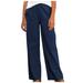 iOPQO cargo pants women Women Linen Multi-Pockets Solid Casual Pants Loose Long Trousers Overalls Pants Women s Casual Pants Navy L