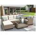 Red Barrel Studio® 4 Piece Rattan Sectional Seating Group w/ Cushions Synthetic Wicker/All - Weather Wicker/Wicker/Rattan in Brown | Outdoor Furniture | Wayfair