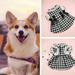 Hesroicy Dog Dress Round Neck Lace Patchwork Fake Pearls Decor Plaid Print Pet Dog Cat Princess Dress Daily Wear