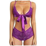 iOPQO lingerie for women Women Lace Panties Briefs Underwear Elastic Lingerie Bride Bowknot Bra Purple M