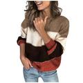 Dtydtpe 2024 Clearance Sales Sweaters for Women Color Block Striped V Neck Sweater Knit Pullover Jumper Tops Womens Long Sleeve Tops Womens Sweaters