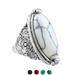 Naierhg Women Boho Vintage Oval Turquoise Antique Silver Plated Carving Ring Jewelry