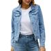 iOPQO womens sweaters Women s Basic Solid Color Button Down Denim Cotton Jacket With Pockets Denim Jacket Coat Women s Denim Jackets Blue XL