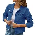 iOPQO womens sweaters Women s Basic Solid Color Button Down Denim Cotton Jacket With Pockets Denim Jacket Coat Women s Denim Jackets Dark blue XL