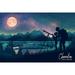 Cherokee North Carolina Night Sky with Moon Textured Watercolor (12x18 Wall Art Poster Room Decor)