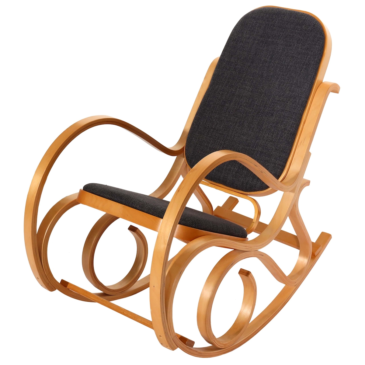 Mendler Schaukelstuhl M41, Schwingsessel Fernsehsessel, Massiv-Holz ~ Eiche-Optik, Stoff/Textil anthrazit-grau Image