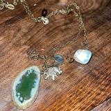American Eagle Outfitters Jewelry | American Eagle Outfitters Boho Geode Pearl Elephant Peace Sign Charm Necklace | Color: Gold/Green | Size: Os