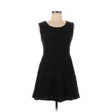 Tea n Rose Casual Dress - Fit & Flare Crew Neck Sleeveless: Black Jacquard Dresses - Women's Size Medium