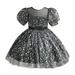 TAIAOJING Baby Girls Short Sleeve Dress Toddler Kids Ruffle Lace Pageant Party Wedding Sequin Sparkling Tulle Dress Short Sleeve Princess Dresses For 3-4 Years