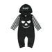CenturyX Kids Baby Girls Boys Halloween Hooded Romper Long Sleeve Ghost Striped One-Piece Jumpsuit Clothes Black 0-3 Months
