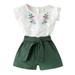 Baby Floral 2PCS Summer Tops+Shorts Ruffle Kid Outfits Embroidery Toddler T-Shirt Girl Set Girls Outfits&Set Size 2 Years-7 Years