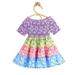 Girls Dresses Toddler Short Sleeve Cartoon Floral Prints Summer Beach Sundress Party Dresses Princess Dress Clothes For 6-7 Years