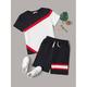 Short Sleeve Boys Colorblock Tees T Shirt Drawstring Waist Shorts Set S221904X Multicolor 8Y(50IN)