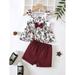 Sleeveless Toddler Girls Floral Print Bow Front Ruffle Trim Tops T Shirt Shorts S221904X Multicolor 120(5-6Y)