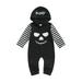 CenturyX Kids Baby Girls Boys Halloween Hooded Romper Long Sleeve Ghost Striped One-Piece Jumpsuit Clothes Black 9-12 Months