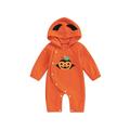aturustex Halloween Baby Boy Girl Jumpsuit Cute Cartoon Pumpkin Printed Buttons Long Sleeve Hooded