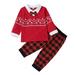 Toddler Kids Boys Girls Outfit Christmas Prints Long Sleeves Tie Bowknot Top Plaid Pants 2pcs Set Outfits For 3-4 Years