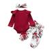 Baby Ruffles Pants+Headband Bodysuit+Floral Girls Solid Outfits Romper Girls Outfits&Set Size 0 Months-18 Months