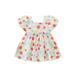 aturustex Infant Baby Girl Princess Dresses Short Sleeve Square Neck Floral Print Ruffled A-Lined Party High Waist Dress