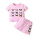 Summer Girls Suit Summer Pink Colorful Butterfly Suit Butterfly Short Sleeve Suit Size 18 Months-6 Years