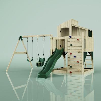 Polarplay - Rebo Spielturm mit Spielhaus mit Wellenrutsche Outdoor Klettergerüst Garten Kletterwand