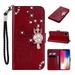 Feishell iPhone 11 Pro Max Case Owl Pattern Glitter Sparkly Gems Shockproof PU Leather Wallet Cover Flip Stand Card Slots Magnetic Diamond Bling Folio Case for Apple iPhone 11 Pro Max Winered