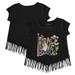 Girls Youth Tiny Turnip Black Pittsburgh Pirates Peace Love Baseball Fringe T-Shirt