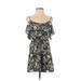 Hollister Casual Dress - Mini Scoop Neck Short sleeves: Black Floral Dresses - Women's Size X-Small