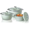 Nyra Jaypee Insulated Casserole Dishes with Lid | Serving Pot | Food Warmer | Thermal Pot for Food | Soup | Salad | Stainless Steel Food Container | Set of 3 | 1, 1.5, 2 Litre (Green)