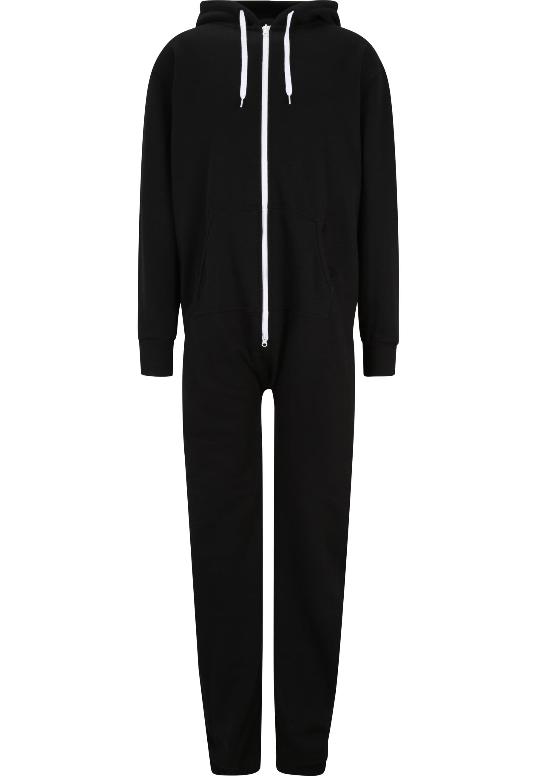 Jumpsuit URBAN CLASSICS "Urban Classics Herren Sweat Jumpsuit", Herren, Gr. 3XL/4XL, schwarz-weiß (schwarz, weiß), 65% Baumwolle, 35% Polyester, unifarben, loose fit, Overalls Image