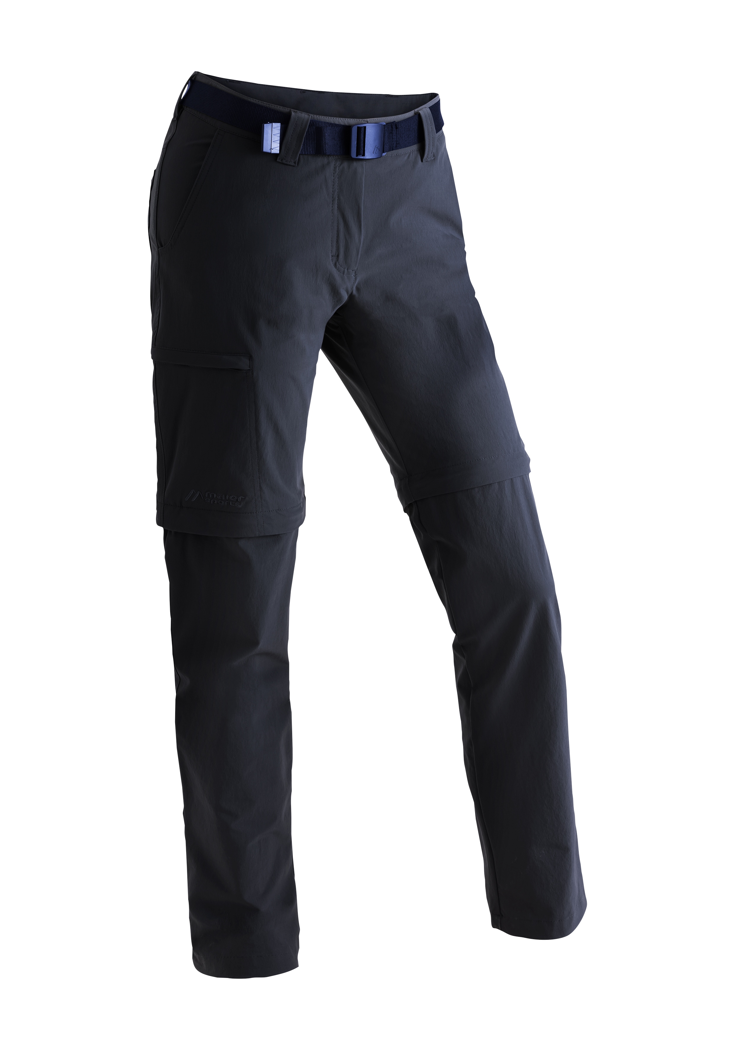 Funktionshose MAIER SPORTS "Inara slim zip", Damen, Gr. 17, Kurzgrößen, blau (dunkelblau), 90% Polyamid, 10% Elasthan, Hosen, Damen Wanderhose, zipp-off Outdoor-Hose, 4 Taschen, Slim Fit Image