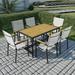 7 Piece Patio Dining Table Set All Weather Dining Table and Chairs Set for Outside Dining Table Set with Acacia Wood Tabletop for 6 Outdoor Furniture Set for Yard Poolside Garden