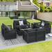 NICESOUL 10 Pieces PE Wicker Heated Patio Furniture Sectional High Back Ultra Thick Cushion Sofa Set with Fire Pit Table 55000 BTU Rattan Conversation Set for Outdoor