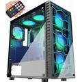 MUSETEX Phantom Black ATX Mid-Tower Case with USB 3.0 and 6pcs 120mm ARGB Fans Tempered Glass Panels Gaming PC Case Computer Chassis (G05MN6-HB)