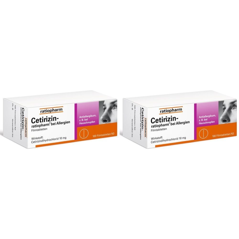 CETIRIZIN-ratiopharm bei Allergien 10 mg Filmtabl. Doppelpack 2x100 St Filmtabletten