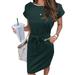 Cathalem Women Women s Tie Short Sleeve Summer Waist Dress T-Shirt Striped With Pockets Casual Women s Frame Dress Dress Green Medium