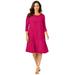 Plus Size Women's Stretch Knit Three-Quarter Sleeve T-shirt Dress by Jessica London in Cherry Red (Size 20 W)