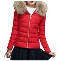 Dtydtpe Clearance Sales Winter Coats for Women Warm Cotton Padded Clothes Large Wool Collar Thick Coat Slim Cotton Padded Parkas Womens Long Sleeve Tops