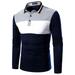 iOPQO mens dress shirts Men s Casual Loose Three-color Stitching Fashion Design Lapel Long-sleeved Top dress shirts for men Navy + S